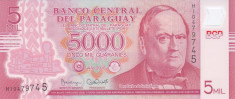 Bancnota Paraguay 5.000 Guaranies 2016 - P234b UNC ( polimer ) foto