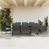 VidaXL Set mobilier de grădină, 9 piese, negru, poliratan și oțel