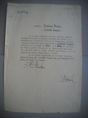 HOPCT DOCUMENT VECHI 373 ADRESA TELEGRAFICA REGIA AUTONOMA CFR BUCURESTI 1937 foto