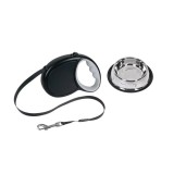 Set lesa mecanica si bol metalic pentru hrana, buton frana, neagra, 7m