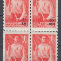 ROMANIA 1952 LP 304 - 1 MAI SUPRATIPAR BLOC DE 4 TIMBRE MNH