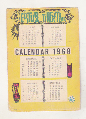 bnk cld Calendar de buzunar 1968 Editura Tineretului