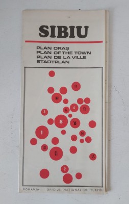 Sibiu - plan oras - harta turistica 1970, 47x33cm foto