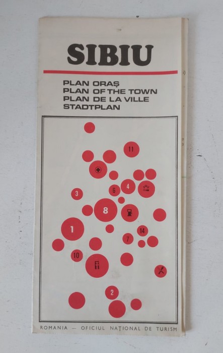 Sibiu - plan oras - harta turistica 1970, 47x33cm