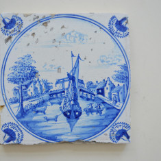 "Canal" placa ceramica de Delft sec 18