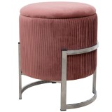 Taburet, rotund, cu spatiu depozitare, catifea, roz, 80 kg, 40x46 cm, Porto, Akord