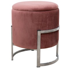 Taburet, rotund, cu spatiu depozitare, catifea, roz, 80 kg, 40x46 cm, Porto, Akord