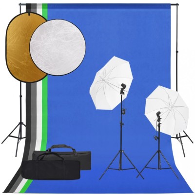 vidaXL Set studio foto cu set de lumini, fundal și reflector foto