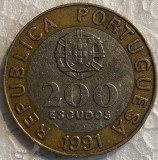 200 ESCUDOS 1991 PORTUGALIA/ MONEDA BIMETAL(CUPRU-BRONZ si ALUMINIU)9,8g / 28mm.