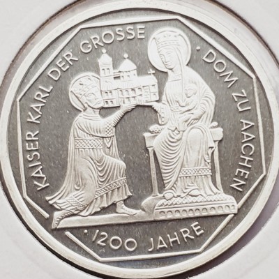 525 Germania 10 mark 2000 Cathedral in Aachen - D - km 200 UNC argint foto