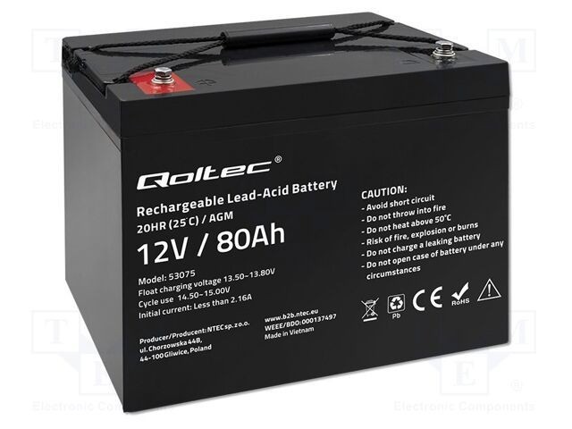 Acumulator QOLTEC plumb-acid 12V 80Ah AGM fără &icirc;ntreținere