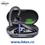Casca handsfree wireless bluetooth 5.3 dual microfon cu reducere a zgomotului ENC si reincarcare in carcasa, functioneza aproximativ 80 de ore cu carc