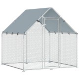 PawHut Coteț pentru Găini de Exterior, 2x2x2m 4 m&sup2; Țarc pentru Găini din Oțel Galvanizat cu Acoperiș Impermeabil Anti-UV și &Icirc;ncuietoare, Adăpost pentr