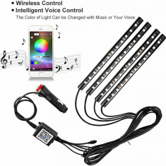 Kit 4 Lumini Ambientale RGB cu Aplicatie Telefon Bluetooth, 12V, 12 LED, 22 cm LAL-12