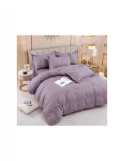 Lenjerie de pat mov cu elastic, finet, din 6 piese, cu model floral foto