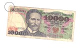 Bancnota Polonia 10000 zloti 1988, circulata, sifonata, colt lipsa
