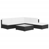 Set mobilier de grădină cu perne, 6 piese, negru, poliratan, vidaXL