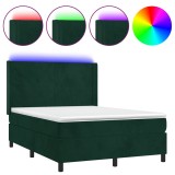 Cumpara ieftin Pat cu arcuri, saltea si LED, verde inchis, 140x200 cm, catifea