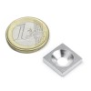 Placuta Metalica 15x15x3 mm cu Gaura Inecata pentru Magneti, Prindere cu Surub, Baza Magnetica, Otel