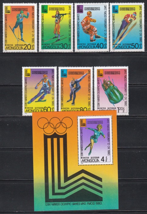 Mongolia 1980 - Jocurile Olimpice de iarnă - Lake Placid. Serie + Colita, MNH