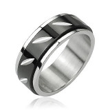 Inel din oțel cu mijloc rotativ negru - tăieturi - Marime inel: 67