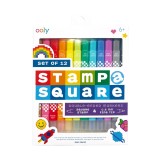 Cumpara ieftin Carioci duble cu stampila patrata si varf subtire - set de 12, Ooly