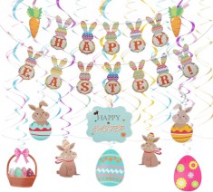 Set de banner cu 16 decoratiuni pentru Paste Hamoom, PVC, multicolor