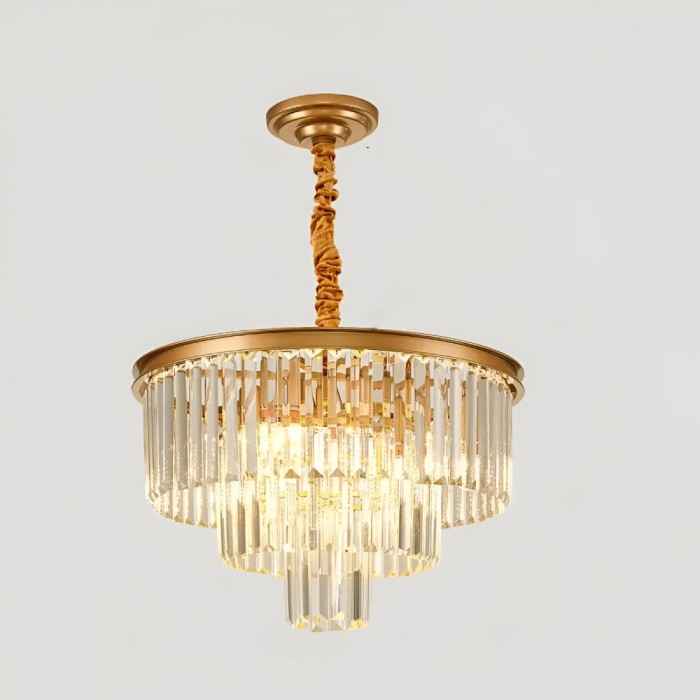 Candelabru Cristal CHAMBORD Petito 3xE14, Diametru 28cm, Auriu Mat, Inaltime Reglabila