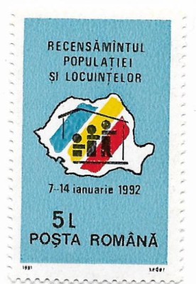 Romania (89) - Recensamantul populatiei si al locuintelor, 1991, neobliterat foto