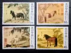Coreea 2002 animale cai de rasa serie 4v nestampilata, Korea 2002