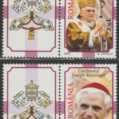 2005 Romania - Papa Benedict, LP 1690 c, serie cu vigneta pe stanga MNH