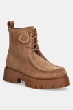 HUGO cizme din piele &icirc;ntoarsă Kris culoarea bej, cu platforma, 50552733