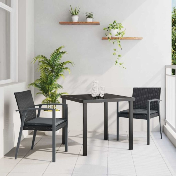 vidaXL Set de masă pentru grădină 3 pcs Negru Rattan poli 3379065