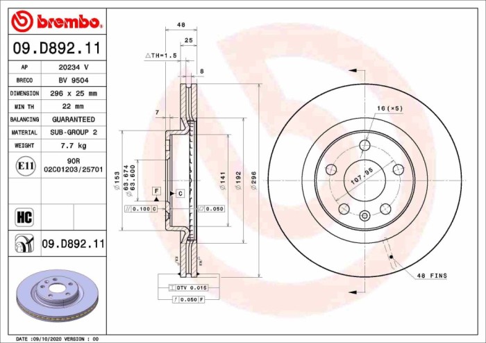 BREMBO 09.D892.11 PRIME LINE - UV Coated Disc frana
