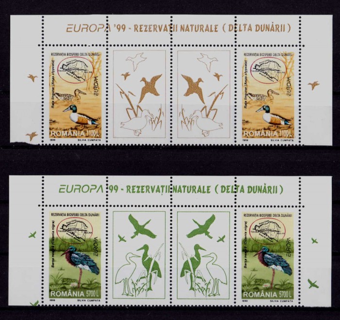 ✅RO 1999 ,LP 1485a &quot;Europa&#039;99-Rezervatii naturale &quot;bloc de 2 serii/4viniete,MNH