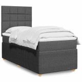 vidaXL Pat box spring cu saltea, gri &icirc;nchis, 80x200 cm, textil