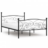 Cadru de pat cu bază din șipci, negru, 120 x 200 cm, metal