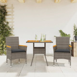 Set mobilier gradina cu perne 3 piese gri poliratan/lemn acacia GartenMobel Dekor, vidaXL