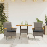 VidaXL Set mobilier grădină cu perne 3 piese gri poliratan/lemn acacia 3278699
