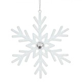 Ornament Brad Crăciun, Model Fulg Zăpadă, Culoare Alb, Glitter, Dimensiune 15 cm, Oem
