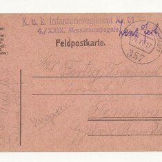 D5 Carte Postala Militara k.u.k. Imperiul Austro-Ungar ,Circulata 1917 Temesvar