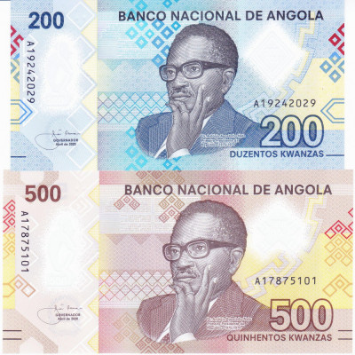 Bancnota Angola 200 si 500 Kwanzas 2020 - PNew UNC ( set x2 polimer ) foto