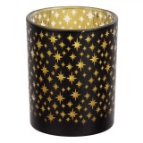 Suport Lum&acirc;nare Pastilă, Negru Auriu, 12.5x10cm, Stele, Sticlă, Oem