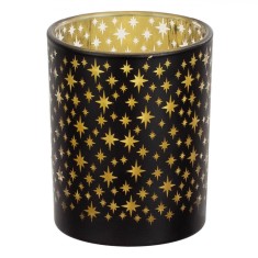 Suport Lum&acirc;nare Pastilă, Negru Auriu, 12.5x10cm, Stele, Sticlă