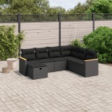 Cumpara ieftin Set canapele de grădină cu perne, 7 piese, negru, poliratan