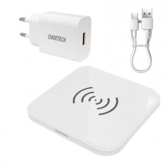 Choetech set încărcător wireless Qi 10W pentru căști negru (T511-S) + încărcător de perete EU 18W alb (Q5003) + cablu USB - microUSB 1,2 m alb