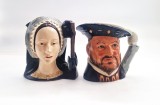 Pereche de Halbe ceramica lucrate si pictate manual Henry al VIII lea si Anne Boleyn 17 cm Royal Doulton 1975 editie limitata