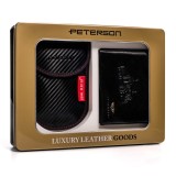 Set Cadou Barbati Peterson: Portofel Piele Naturala + Husa Chei Auto RFID, Cutie Cadou Eleganta