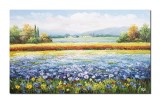 Tablou 3D peisaj pictat manual, Camp cu florii, 100x60cm ulei pe panza in relief, Valentin Pop