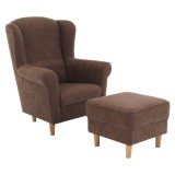 Cumpara ieftin Set fotoliu cu taburet, tapiterie textil maro, Astrid, 86x72x105 cm, 53x53x42 cm